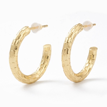 Brass Half Hoop Earrings, with Steel Pin and Plastic Ear Nuts, Long-Lasting Plated, Semicircular, Real 18K Gold Plated, 21x21x3mm, Pin: 0.8mm