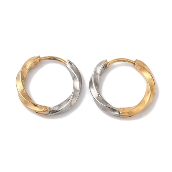 Twist Ring Ion Plating(IP) 304 Stainless Steel Two Tone Hoop Earrings for Women, Golden & Stainless Steel Color, 17x16mm