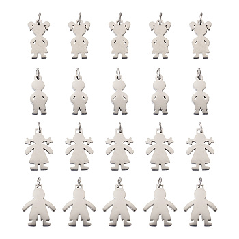 316 Stainless Steel Pendants, Boy and Girls, Stainless Steel Color, 20pcs/set