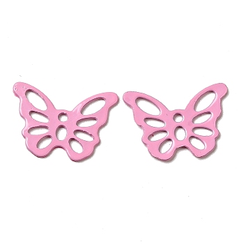 Spray Painted 201 Stainless Steel Pendants, Butterfly Charms, Pearl Pink, 15x10.5x0.5mm, Hole: 1.2mm