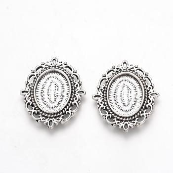 Tibetan Style Alloy Cabochon Settings, Flower, Antique Silver, Tray: 18x13mm, 32x27x3mm