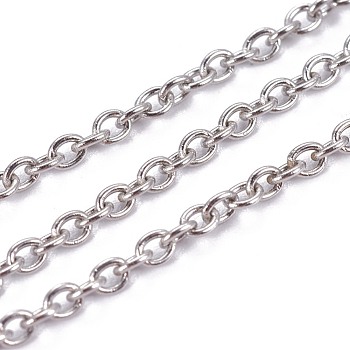 304 Stainless Steel Cable Chain, Soldered, with Spool, Oval, Stainless Steel Color, 2.5x2x0.5mm, about 65.61 Feet(20m)/roll