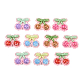 Opaque Resin Cabochons, Imitation Food, Mixed Color, Cherry, 20x23x7mm