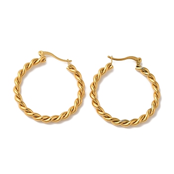 Ion Plating(IP) 304 Stainless Steel Hoop Earrings for Women, Twist, Real 18K Gold Plated, 38x36x3.5mm