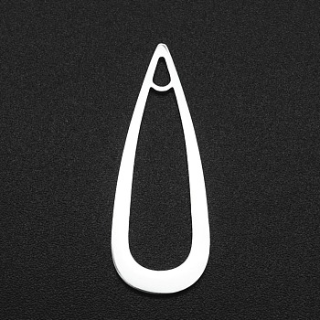 201 Stainless Steel Pendants, Teardrop Charm, Laser Cut, Stainless Steel Color, 29x11x1mm, Hole: 1.8mm