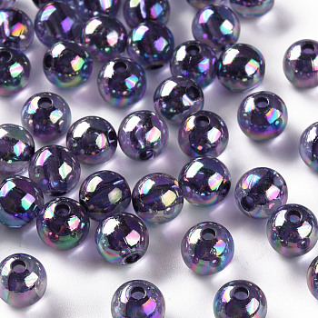 Transparent Acrylic Beads, AB Color Plated, Round, Medium Slate Blue, 8x7mm, Hole: 2mm, about 1745pcs/500g