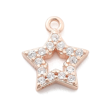 925 Sterling Silver Micro Pave Clear Cubic Zirconia Charms, Rose Gold, with 925 Stamp, Star, 9.5x8x1.5mm, Hole: 1mm