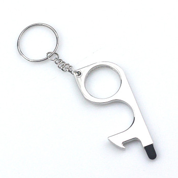 Alloy Bottle Openers, with Keychain, Multi-Function Beer Bottle Can Opener, Silver, 80mm