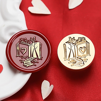 Golden Tone Round Wax Seal Brass Stamp Heads, for Wax Seal Stamp, Valentine's Day Series, Book, 25x14.5mm, Hole: 7mm