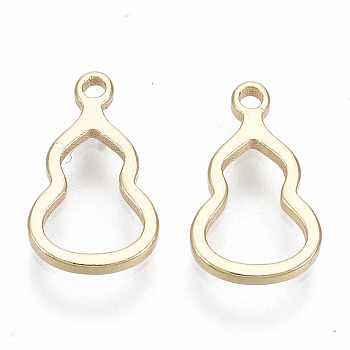 Brass Charms, Nickel Free, Gourd, Real 18K Gold Plated, 10.5x6x1mm, Hole: 1mm