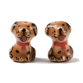 Hand-Painted Porcelain Beads, Animal, Dog, 20x13.5x14~14.5mm, Hole: 2mm