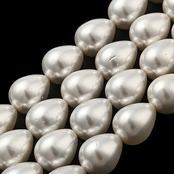 Teardrop Shell Pearl Bead Strands, White, 14~16x12mm, Hole: 1.2mm, about 26pcs/strand, 15.74 inch