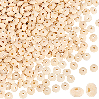 500Pcs Unfinished Wood Beads, Saucer Beads, Rondelle, Undyed, Wheat, 8x4mm, Hole: 2mm, about 41g/bag, 500pcs/bag