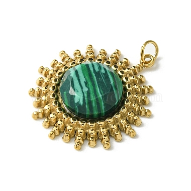 Ion Plating(IP) 304 Stainless Steel Pave Faceted Synthetic Malachite Pendants(FIND-Z028-38D)-2
