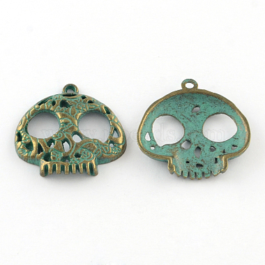 Antique Bronze & Green Patina Skull Alloy Pendants
