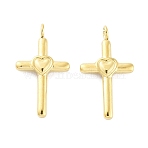 Ion Plating(IP) 316L Surgical Stainless Steel Cabochon Settings For Enamel Pendants, Nickel Free, Cross with Heart, Real 18K Gold Plated, Tray: 3x4mm, 22x12x2.5mm, Hole: 2.2mm(STAS-D029-16G)