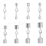 8 Styles Alloy Lobster Claw Clasps, with Cord Ends, Silver, 32~42.5mm, 1pc/style(FIND-CJ0001-44S)
