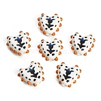 Handmade Porcelain Beads, Heart with Flower, Hand Painted, Famille Rose Porcelain, Marine Blue, 15.5~16.5x15.5~17x6.5~7.5mm, Hole: 2.5mm(PR-CBAB520-16B)