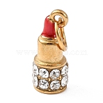 304 Stainless Steel Pendants, Lipstick Charms, with Rhinestone and Enamel, with Jump Ring, Golden, 16x6.5mm, Hole: 4mm(STAS-D205-06G)