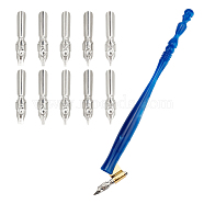 Gorgecraft Resin Calligraphy Oblique Nib Pen Holder, with Removable Brass Flange and 304 Stainless Steel Nibs, Blue, 17cm, 13pcs/set(FIND-GF0001-33A)