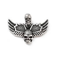 Retro 304 Stainless Steel Pendants, Skull with Wing Charm, Antique Silver, 38x45.5x12.5mm, Hole: 6x9mm(STAS-I205-07AS)