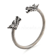 Dragon Head 304 Stainless Steel Open Cuff Bangles for Women, Antique Silver, Inner Diameter: 2-5/8 inch(6.8cm)(BJEW-E094-23AS)