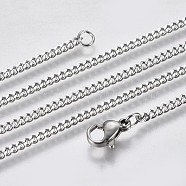 304 Stainless Steel Curb Chain Necklaces, with Lobster Claw Clasp, Stainless Steel Color, 23.62 inch(60cm)(NJEW-L162-01C-P)