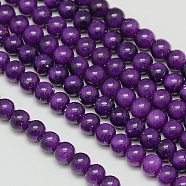 Eco-Friendly Round Baking Paint Glass Beads Strands, Cotton Cord Threaded, Purple, 4~4.5mm, Hole: 0.7~1.1mm, about 104pcs/strand, 15 inch(HY-A003-4mm-RV61)