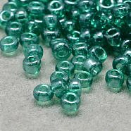 12/0 Grade A Round Glass Seed Beads, Transparent Colours Lustered, Medium Sea Green, 12/0, 2x1.5mm, Hole: 0.3mm(SEED-Q011-F520)