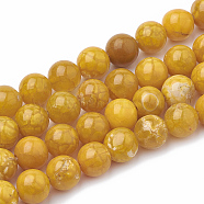 Dyed Natural Crackle Agate Beads Strands, Round, Goldenrod, 10~11mm, Hole: 1mm, about 38pcs/strand, 15.1 inch(X-G-T100-02G)