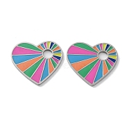 304 Stainless Steel Enamel Pendants, Heart Charm, Stainless Steel Color, 18x20x1.5mm, Hole: 3.5mm(STAS-P339-17P-02)