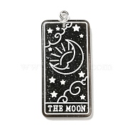 Transparent Resin Tarot Card Pendants, Glitter Rectangle Charms with Platinum Plated Iron Loops, Black, 44x20x3mm, Hole: 2mm(MACR-C026-05C)