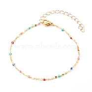 Brass Enamel Lumachina Chain Anklets, Colorful, Golden, 9-1/8 inch(23cm)(AJEW-AN00397)