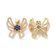 Brass Micro Pave Cubic Zirconia Pendants, Real 18K Gold Plated, Hollow Butterfly with Flower Charm, Blue, 20.5x20.5x4.5mm, Hole: 4x3.5mm(ZIRC-I063-43G-01)