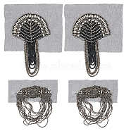 4Pcs 2 Styles Iron Fashion Tassel Epaulette, Punk Style Shoulder Badge, with Glass & Grenadine Finding, DIY Clothing, Luggage, Shoes Accessories, Gunmetal, 160~177x100~112x4~6mm, 2pcs/style(FIND-FH0008-09)