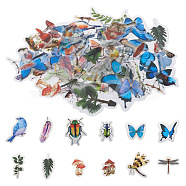 Waterproof PVC Adhesive Stickers Set, for DIY Photo Album Diary Scrapbook Decorative, Leaf & Butterfly & Insect & Bird & Dragonfly & Mushroom Pattern, Mixed Color, 27~67x20~63x0.1~0.2mm(DIY-KS0001-16)