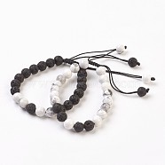 Valentines Day Special Gifts, Natural Lava Rock and Howlite Braided Bead Bracelets, 1-7/8 inch(4.9cm), 2strands/set(BJEW-JB03729)