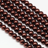 Eco-Friendly Dyed Glass Pearl Round Beads Strands, Grade A, Cotton Cord Threaded, Coconut Brown, 10mm, Hole: 0.7~1.1mm, about 42pcs/strand, 15 inch(HY-A002-10mm-RB039)