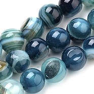 Natural Striped Agate/Banded Agate Beads Strands, Dyed, Round, Sky Blue, 8mm, Hole: 1mm, about 47pcs/strand, 14.96 inch(38cm)(G-S259-04C-8mm)