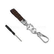 Cowhide Leather Keychains, with Alloy Finding & Screwdriver, Coconut Brown, 183x23x10mm(KEYC-WH0018-51A)