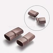 304 Stainless Steel Matte Magnetic Clasps with Glue-in Ends, Rectangle, Red Copper, 28x14x8mm, Hole: 6x12mm(STAS-F046-13)