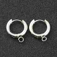 201 Stainless Steel Huggie Hoop Earring Findings, with Horizontal Loop and 316 Surgical Stainless Steel Pin, Silver, 18x16x3mm, Hole: 2.5mm, Pin: 1mm(STAS-P283-01C-S)