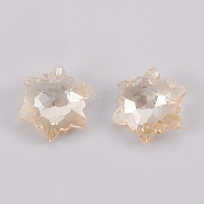 K9 Glass Rhinestone Pendants, Imitation Austrian Crystal, Faceted, Snowflake, Golden Shadow, 14x7mm, Hole: 1.6mm(GLAA-F083-03A-04)