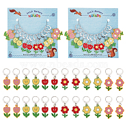 Alloy Enamel Flower Pendant Locking Stitch Markers, 304 Stainless Steel Clasp Stitch Marker, Mixed Color, 3.8~3.9cm, 6 style, 2pcs/style, 12pcs/set(HJEW-PH01869)