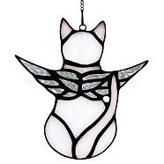 Angel Cat Stained Acrylic Window Planel, for Suncatchers Window Home Hanging Ornaments, White, 120x130mm(STGL-PW0001-18A)