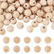 100Pcs 10 Style Unfinished Natural Wood European Beads, Large Hole Beads, for DIY Painting Craft, Laser Engraved Pattern, Round with Flower Pattern, BurlyWood, 16x14.5mm, Hole: 4mm, 10pcs/style(WOOD-TA0001-55)