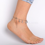 Brass Bell Anklets, with Iron Curb Chains ,Brass Lobster Claw Clasps and Iron Emd Chains, Platinum, 265mm(AJEW-AN00030)