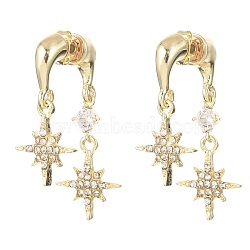 Brass Rhinestone Stud Dangle Earrings, Star, Golden, 25~35x13.5~18mm, Pin: 0.7mm(EJEW-B0160-01G)
