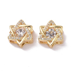 Brass Micro Pave Clear Cubic Zirconia Charms, Cadmium Free & Lead Free, Star of David, Golden, 12x11x5.3mm, Hole: 2.5x4mm(KK-G420-07G)