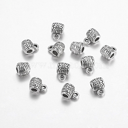 Tibetan Silver Barrel Hangers, Scarf Bail Beads, Lead Free & Cadmium Free, Antique Silver, about 5.5mm in diameter, Hole: 2mm(X-AB698)
